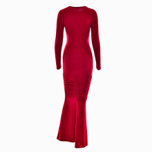 Dark red draped dress