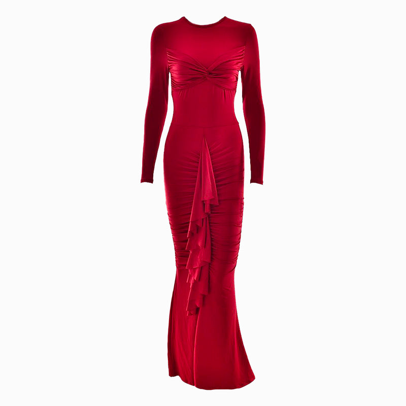 Dark red draped dress