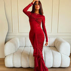 Dark red draped dress