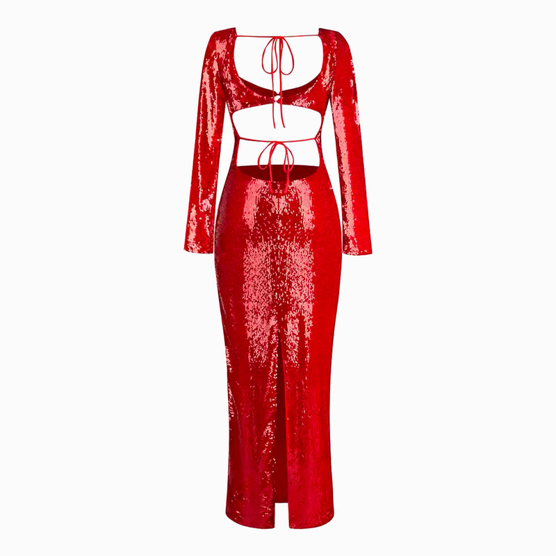Red sequins cutout dress