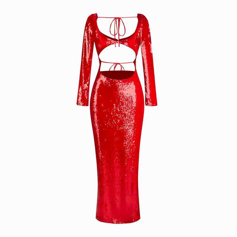 Red sequins cutout dress