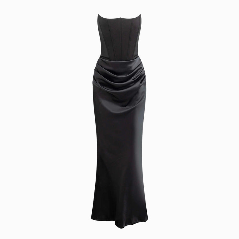 Black bustier draped dress