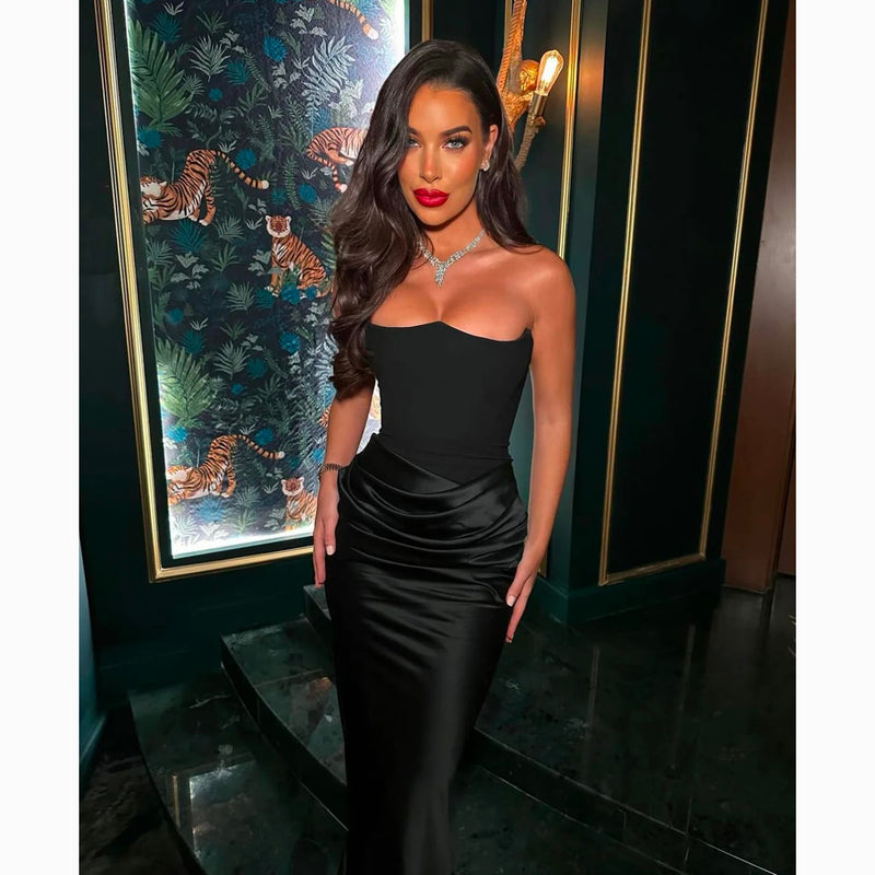 Black bustier draped dress