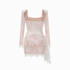 White lace bustier long sleeves mini dress