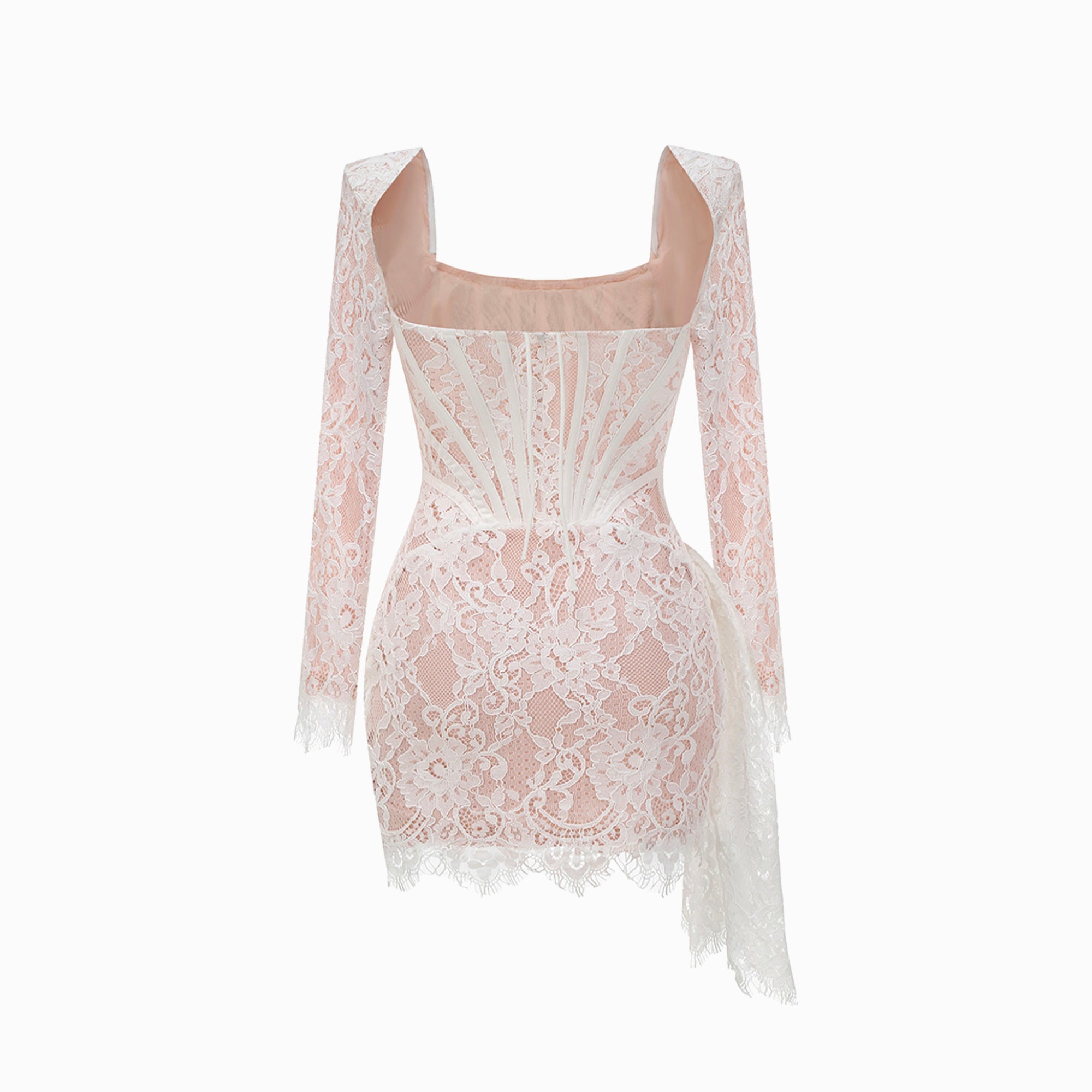 White lace bustier long sleeves mini dress