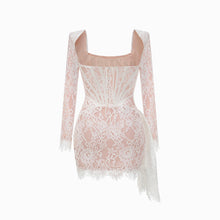 White lace bustier long sleeves mini dress