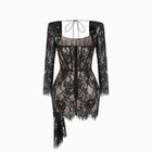 Black lace bustier long sleeves mini dress