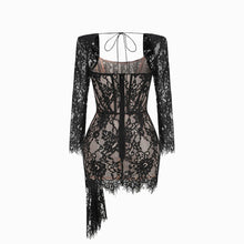 Black lace bustier long sleeves mini dress