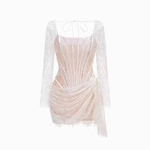 White lace bustier long sleeves mini dress