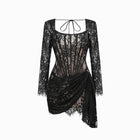 Black lace bustier long sleeves mini dress