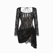 Black lace bustier long sleeves mini dress