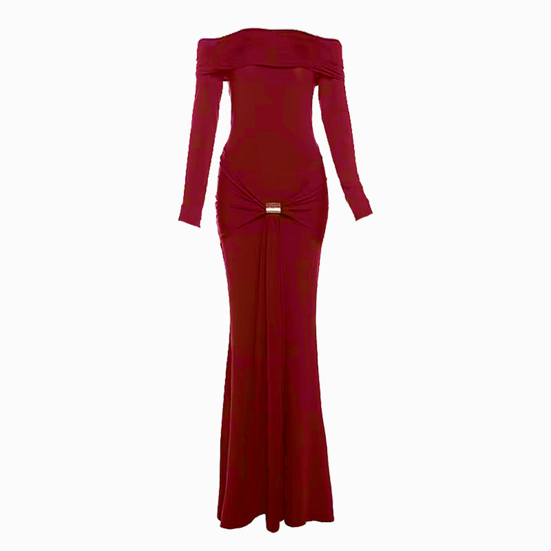 Burgundy draped dress