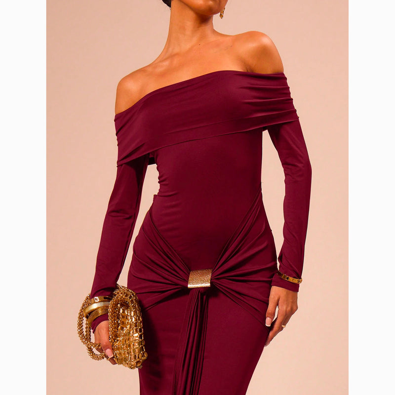 Burgundy draped dress