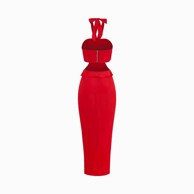 Red flowers midi dress