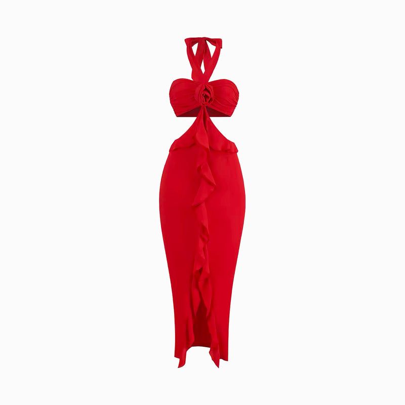 Red flowers midi dress