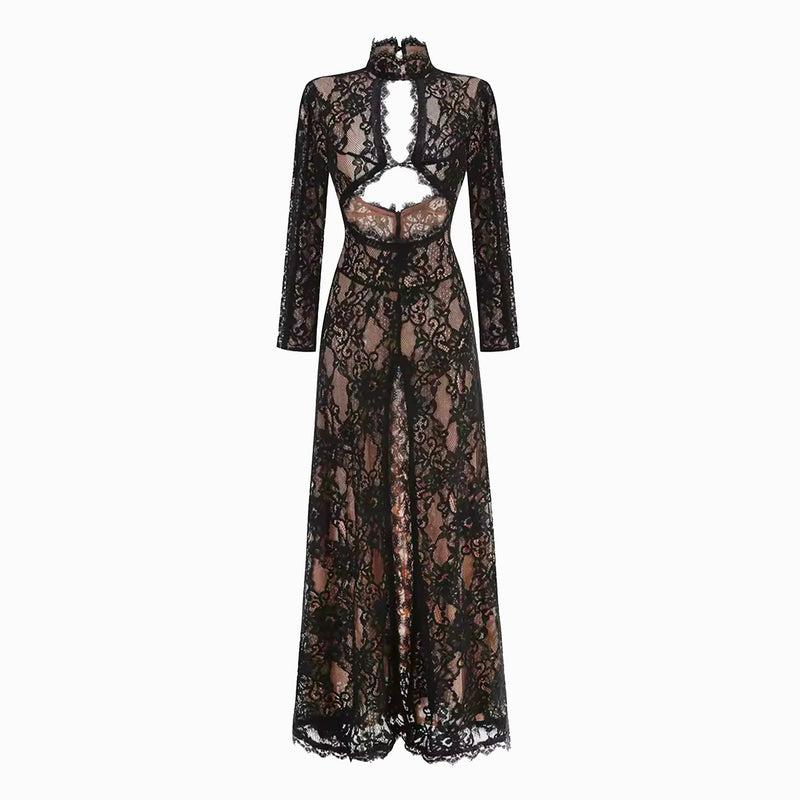 Black lace cutout dress