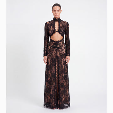 Abito lungo nero con cutouts in pizzo