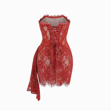 Red lace bustier mini dress