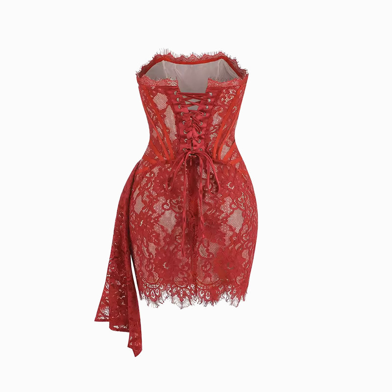 Red lace bustier mini dress