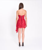 Red lace bustier mini dress