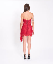 Red lace bustier mini dress