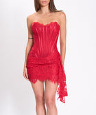 Red lace bustier mini dress