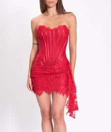 Red lace bustier mini dress