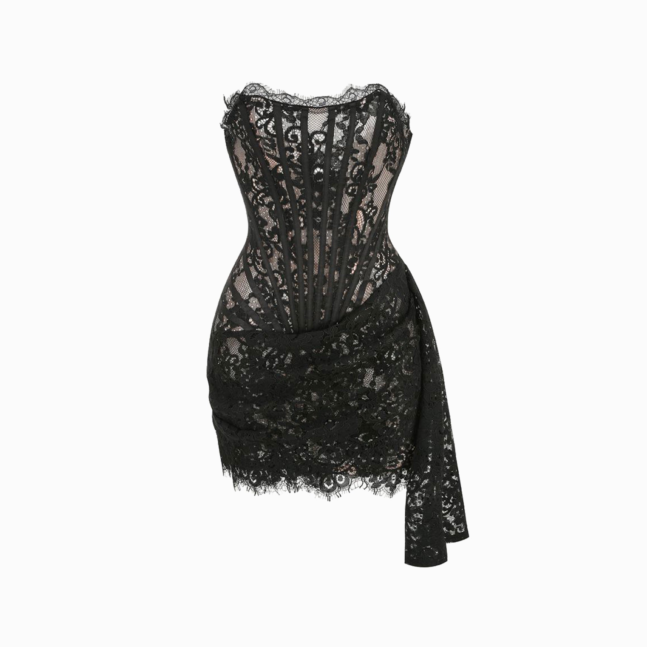 Black lace bustier mini dress
