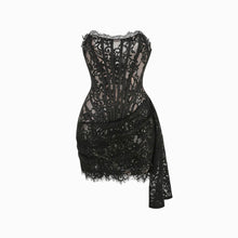 Black lace bustier mini dress
