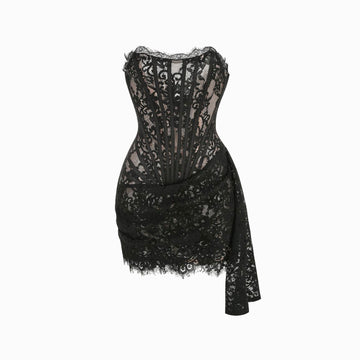 Black lace bustier mini dress