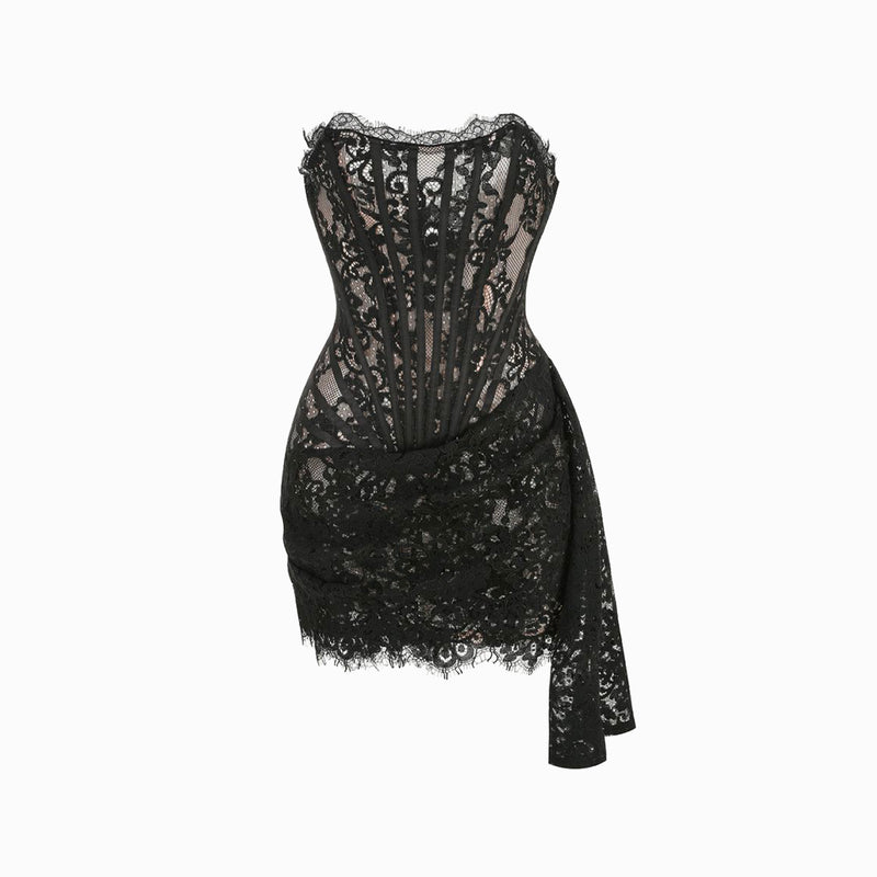 Black lace bustier mini dress