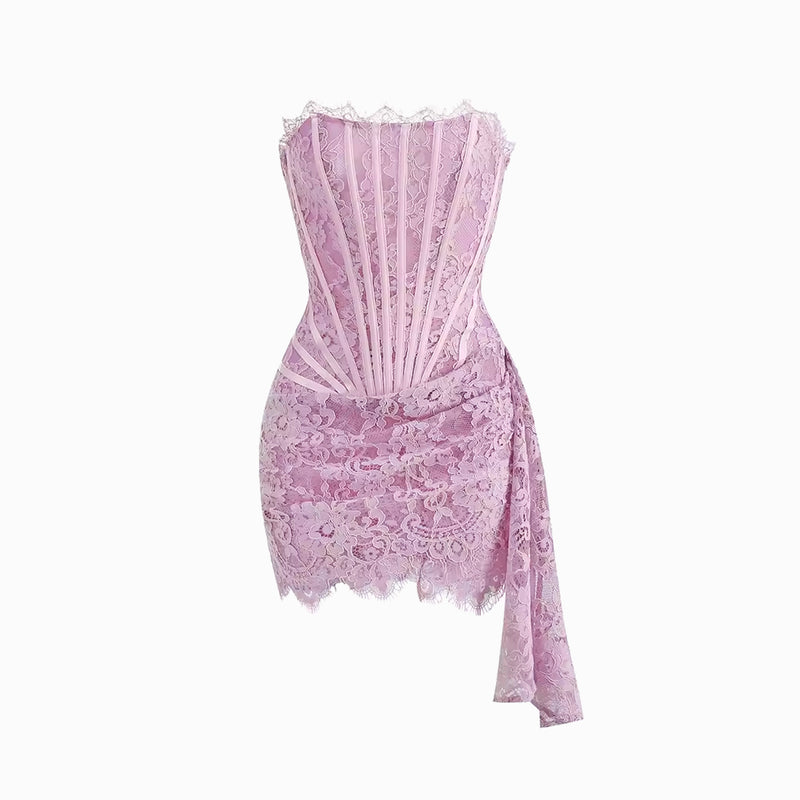 Lavander lace bustier mini dress
