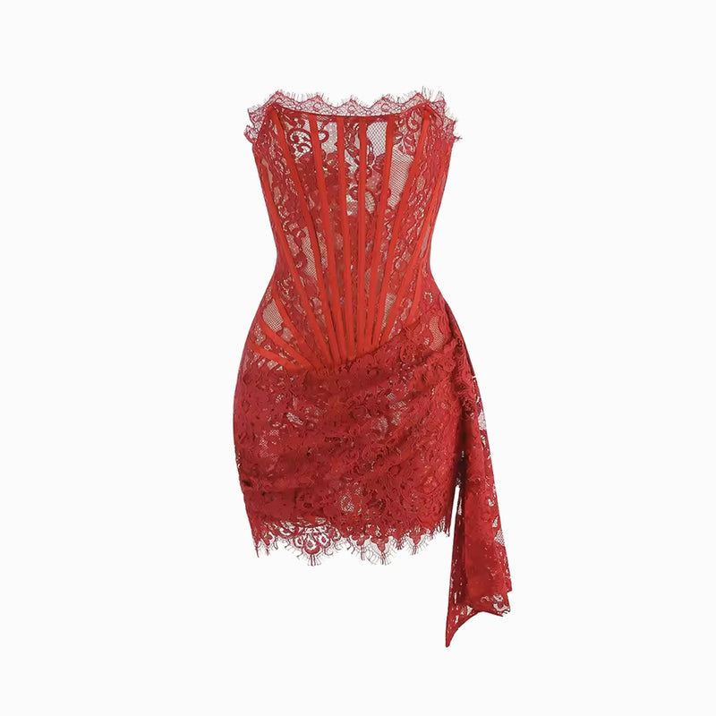 Red lace bustier mini dress
