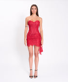 Red lace bustier mini dress