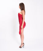 Red lace bustier mini dress
