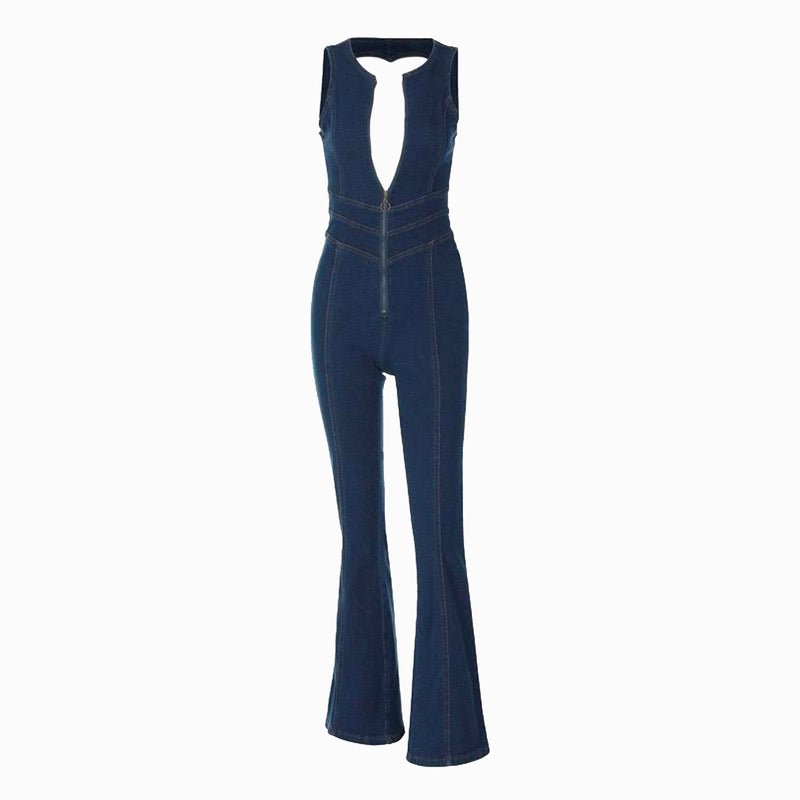 Denim V neck jumpsuit