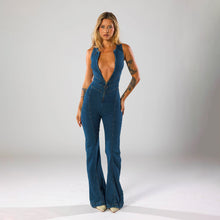 Denim V neck jumpsuit