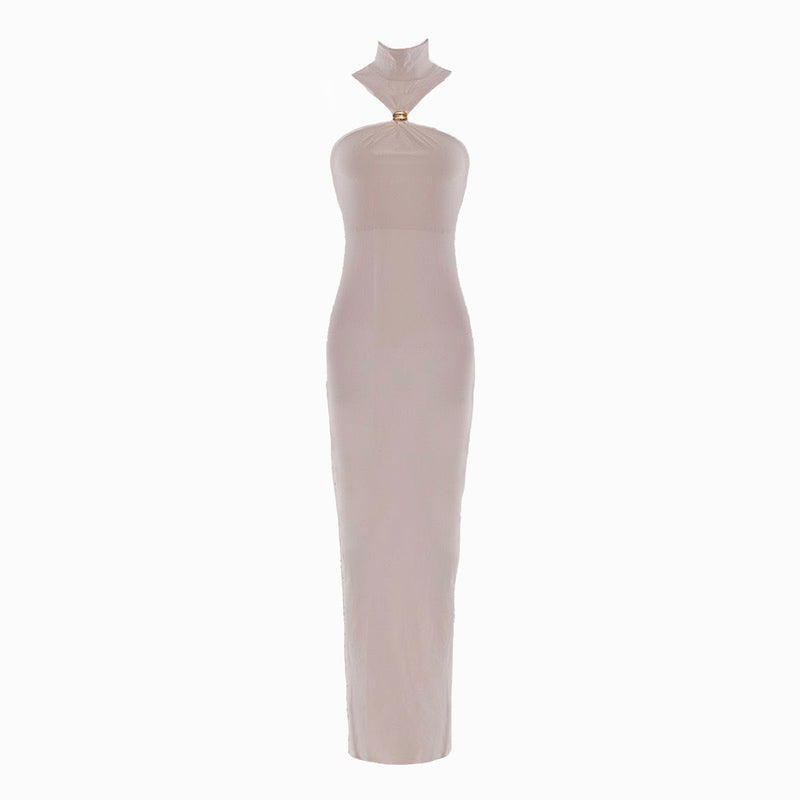 Beige halter neck dress