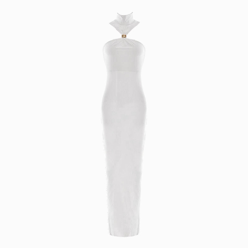 White halter neck dress