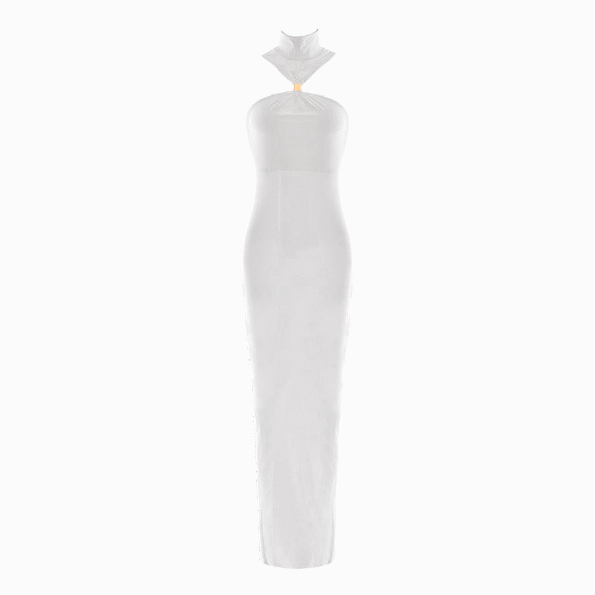 White halter neck dress