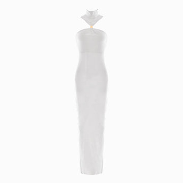 White halter neck dress