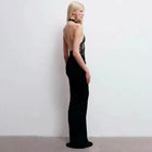 Black halter neck lace dress