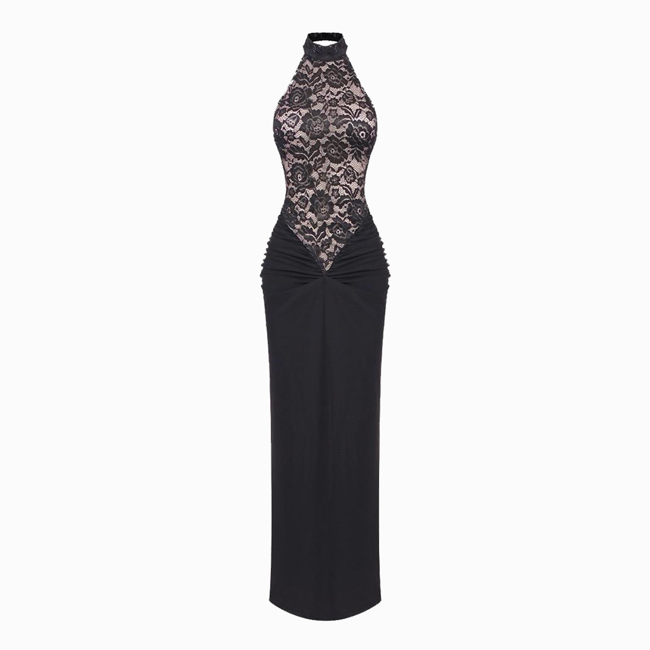 Black halter neck lace dress