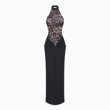 Black halter neck lace dress