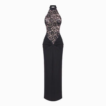 Black halter neck lace dress