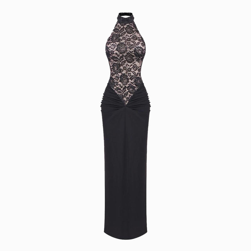 Black halter neck lace dress