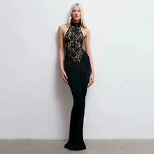 Black halter neck lace dress