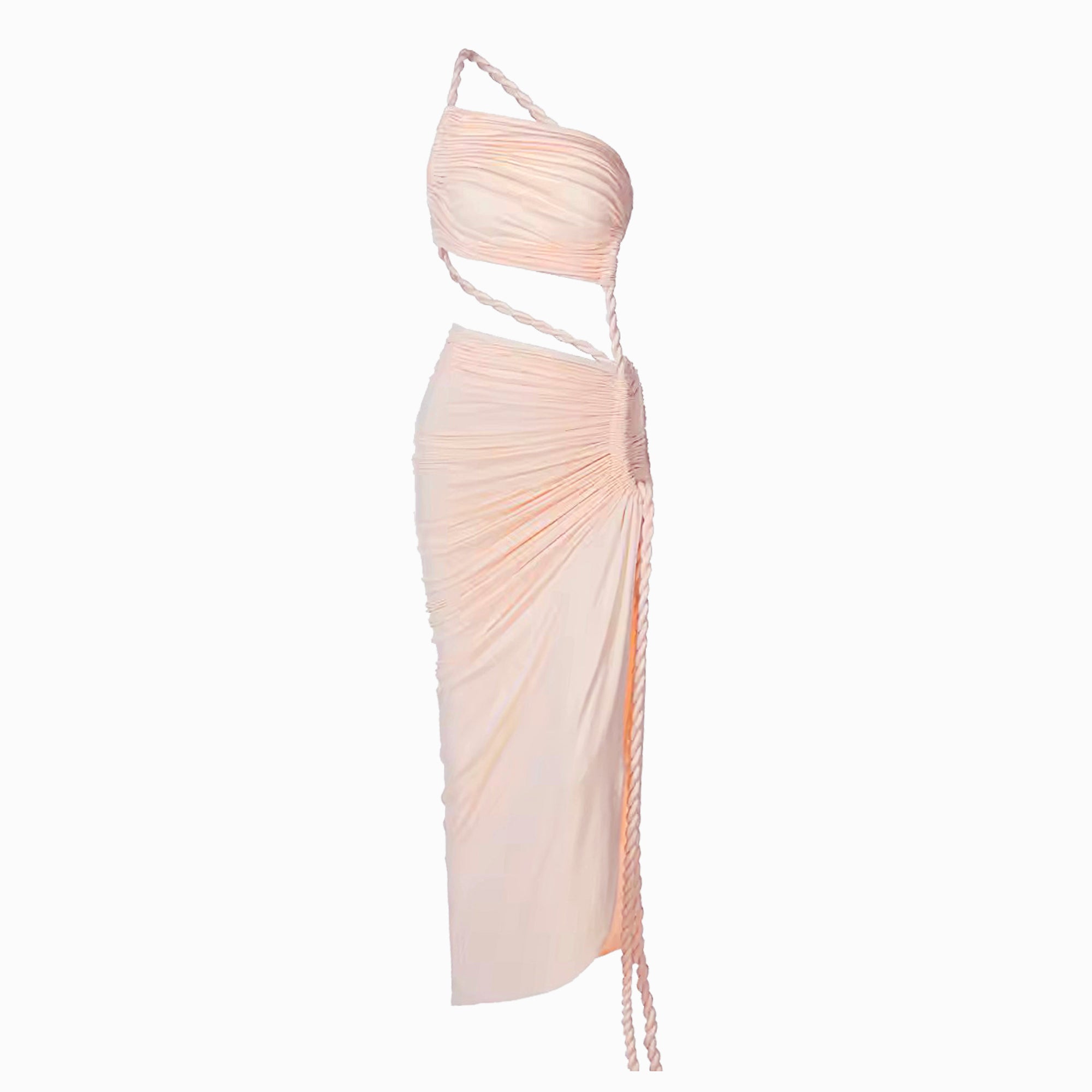 Light pink one sleeve rope midi dress