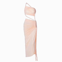 Light pink one sleeve rope midi dress