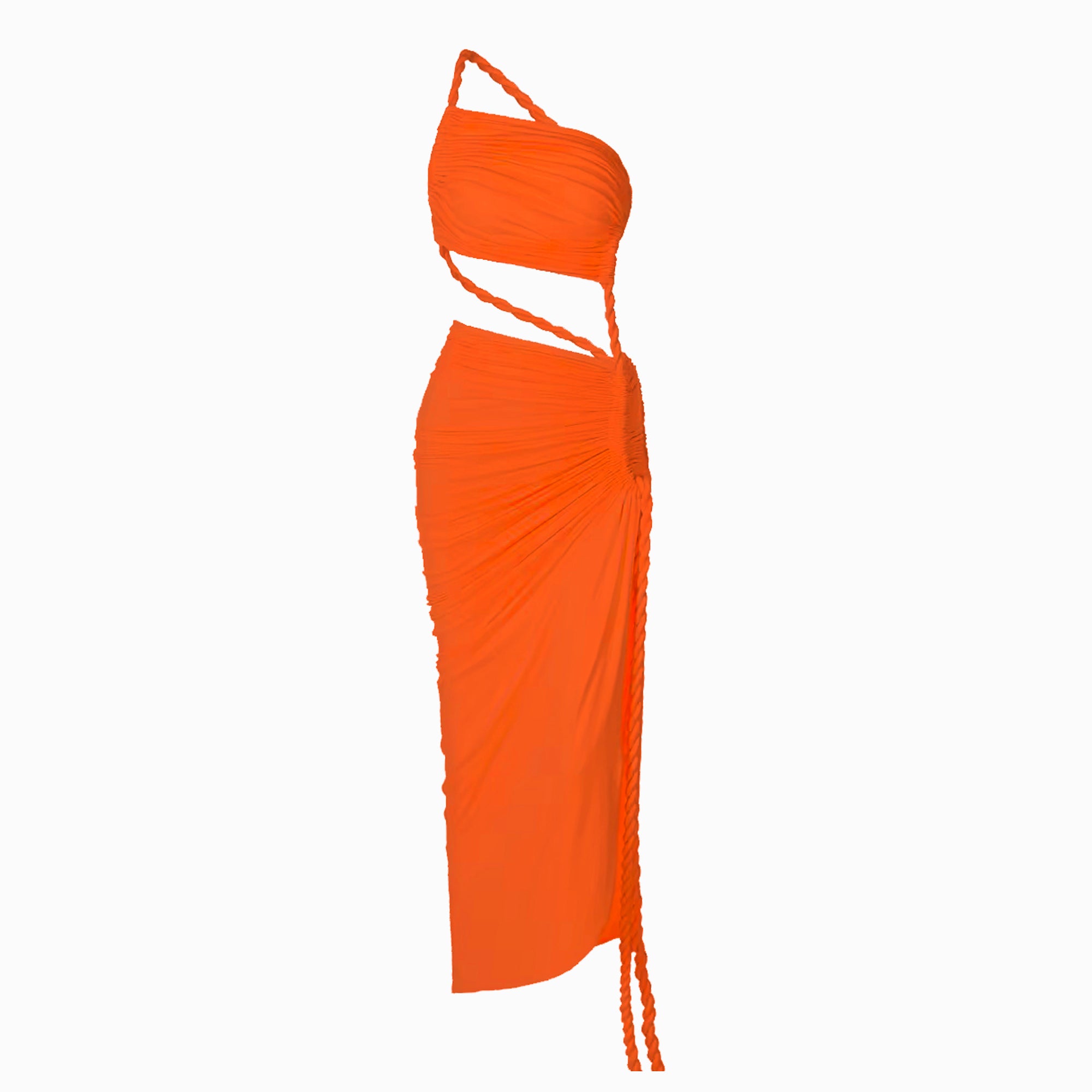 Orange one sleeve rope midi dress